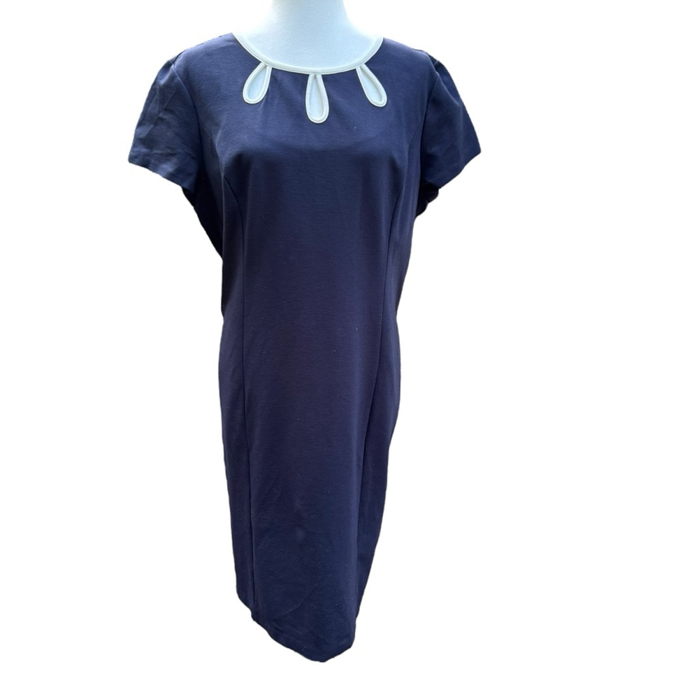 Talbots Navy Shift Dress Size 16 | Teardrop Cutout Neckline | Classic Polished S - Picture 7 of 7